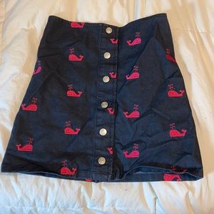 Lilly Pulitzer denim skirt with pink embroidered whales size 7